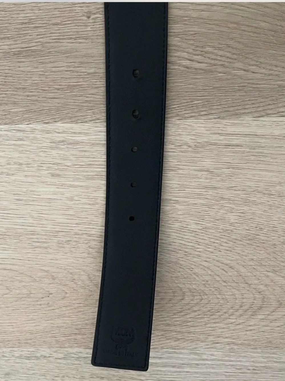 MCM Men's Gray Textured Leather Belt with Silver 'M' Buckle